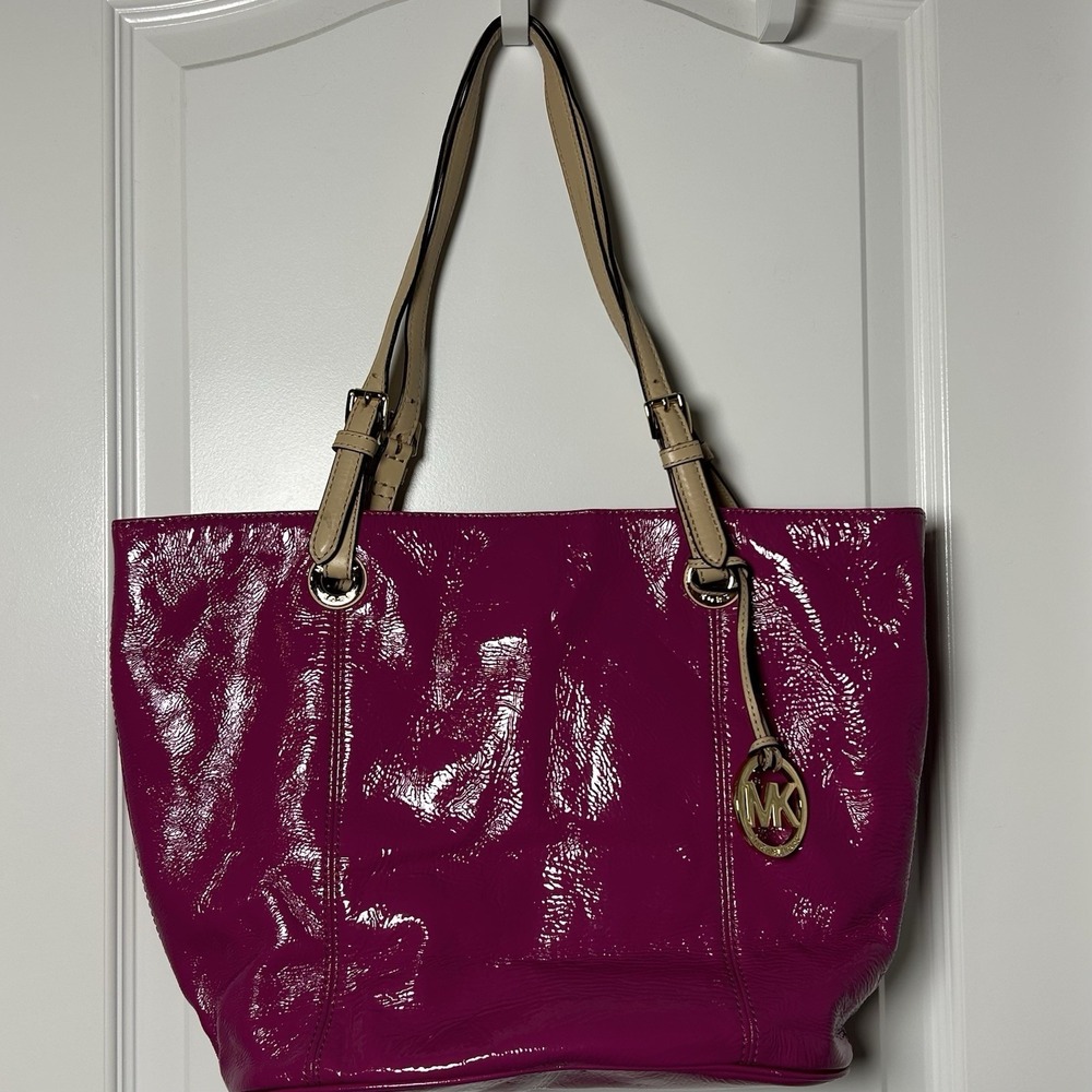 Michael Kors Fuchsia Patent Leather Tote Bag Y2K Designer Revival Barbie Style